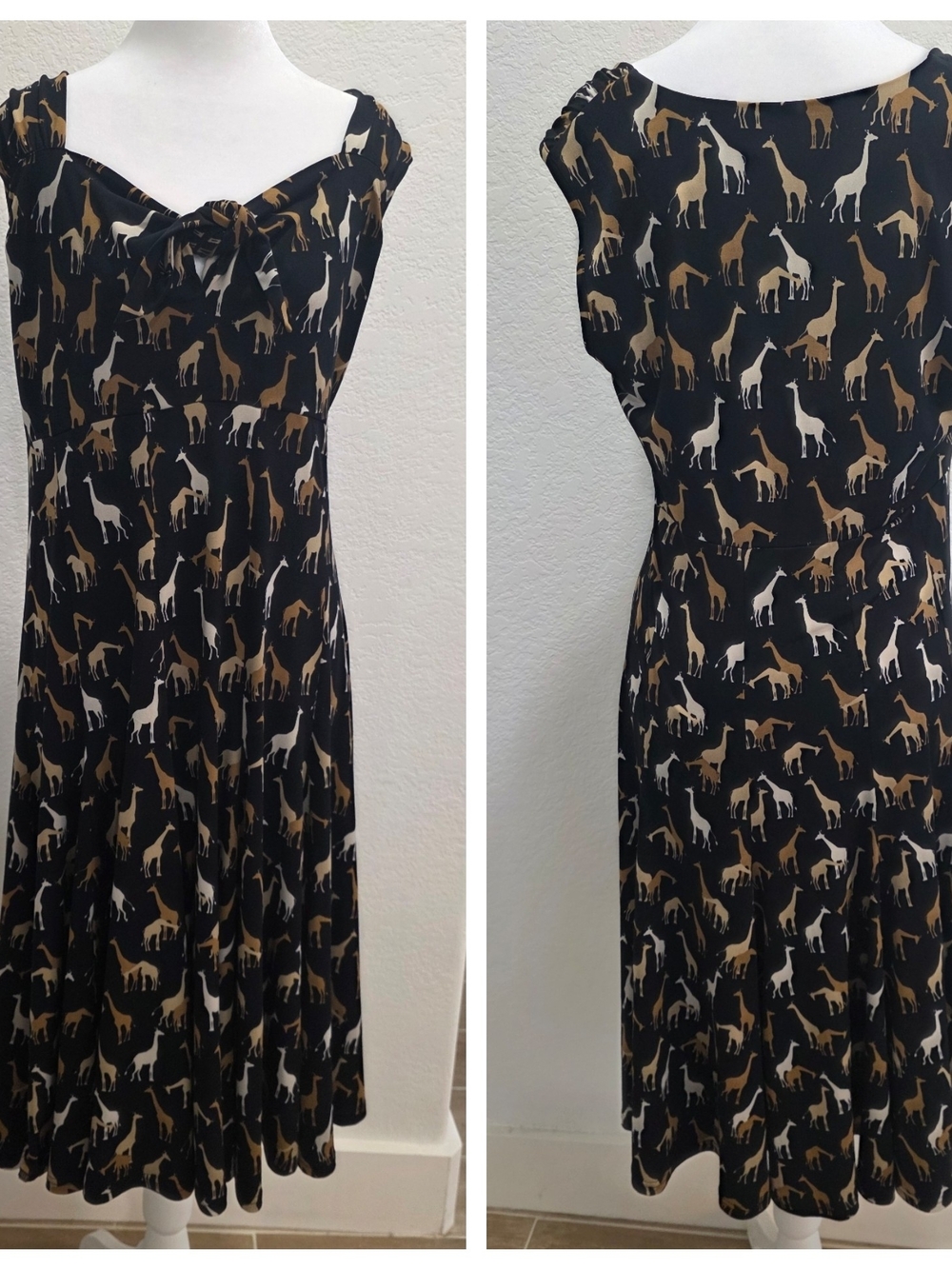 Talbots Black Midi Dress with Tan & Cream Giraffe Print